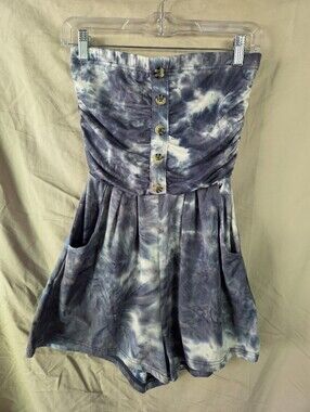J for Justify Blue and White Tie-Dye Strapless Romper